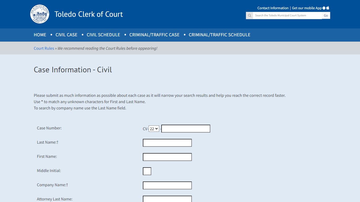 Case Information - Toledo Clerk of Court || Vallie Bowman-English